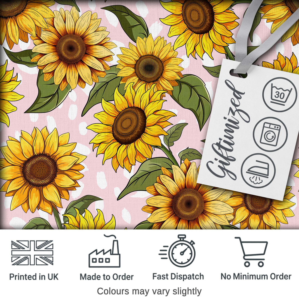 Bright Yellow Sunflower Pink Abstract Background Seamless Pattern Digital Print Fabric by the Metre UK Sewing Quilting Textile