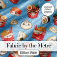Cute Kawaii Sushi Ramen Dumpling Food Blue Background Seamless Pattern Digital Print Fabric by the Metre UK Sewing Quilting Textile