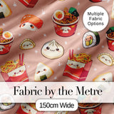 Cute Kawaii Sushi Ramen Dumpling Food Beige Background Seamless Pattern Digital Print Fabric by the Metre UK Sewing Quilting Textile