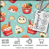 Cute Kawaii Sushi Ramen Dumpling Food Mint Background Seamless Pattern Digital Print Fabric by the Metre UK Sewing Quilting Textile