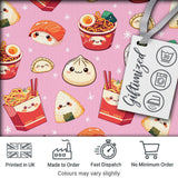 Cute Kawaii Sushi Ramen Dumpling Food Blush Pink Background Seamless Pattern Digital Print Fabric by the Metre UK Sewing Quilting Textile