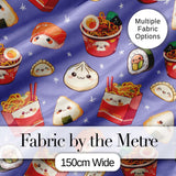 Cute Kawaii Sushi Ramen Dumpling Food Purple Background Seamless Pattern Digital Print Fabric by the Metre UK Sewing Quilting Textile