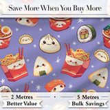 Cute Kawaii Sushi Ramen Dumpling Food Purple Background Seamless Pattern Digital Print Fabric by the Metre UK Sewing Quilting Textile