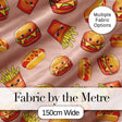 Cute Kawaii Burger Fries Hotdog Fast Food Beige Background Seamless Pattern Digital Print Fabric by the Metre UK Sewing Quilting Textile