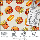 Kawaii Burger Fries Hotdog Fast Food Light Cream  Seamless Pattern Digital Print Fabric by the Metre UK Sewing Quilting Textile