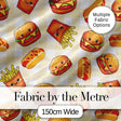 Cute Kawaii Burger Fries Hotdog Fast Food Gingham Background Seamless Pattern Digital Print Fabric by the Metre UK Sewing Quilting Textile
