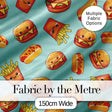 Kawaii Burger Fries Hotdog Fast Food Mint Green  Seamless Pattern Digital Print Fabric by the Metre UK Sewing Quilting Textile
