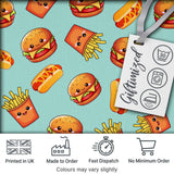 Kawaii Burger Fries Hotdog Fast Food Mint Green  Seamless Pattern Digital Print Fabric by the Metre UK Sewing Quilting Textile