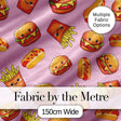 Kawaii Burger Fries Hotdog Fast Food Blush Pink  Seamless Pattern Digital Print Fabric by the Metre UK Sewing Quilting Textile
