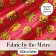 Cute Kawaii Burger Fries Hotdog Fast Food Red Background Seamless Pattern Digital Print Fabric by the Metre UK Sewing Quilting Textile