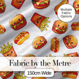 Cute Kawaii Burger Fries Hotdog Fast Food White Background Seamless Pattern Digital Print Fabric by the Metre UK Sewing Quilting Textile