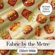 Cute Kawaii Burger Fries Hotdog Fast Food Yellow Background Seamless Pattern Digital Print Fabric by the Metre UK Sewing Quilting Textile
