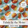 Kawaii Burger Fries Hotdog Fast Food Mint Gingham  Seamless Pattern Digital Print Fabric by the Metre UK Sewing Quilting Textile