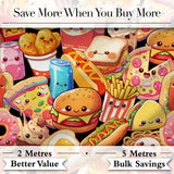 Cute Kawaii Fast Food Collage Burger Pizza Fries Drinks Seamless Pattern Digital Print Fabric by the Metre UK Sewing Quilting Textile