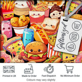 Cute Kawaii Fast Food Collage Burger Pizza Fries Drinks Seamless Pattern Digital Print Fabric by the Metre UK Sewing Quilting Textile