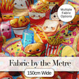 Kawaii Fast Food Collage Burger Pizza Fries Drinks Blue  Seamless Pattern Digital Print Fabric by the Metre UK Sewing Quilting Textile