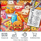 Kawaii Fast Food Collage Burger Pizza Fries Drinks Blue  Seamless Pattern Digital Print Fabric by the Metre UK Sewing Quilting Textile