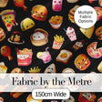 Kawaii Fast Food  Burger Sushi Taco Pizza Black  Seamless Pattern Digital Print Fabric by the Metre UK Sewing Quilting Textile