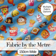 Kawaii Fast Food  Burger Sushi Taco Pizza Blue  Seamless Pattern Digital Print Fabric by the Metre UK Sewing Quilting Textile
