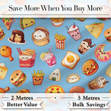 Kawaii Fast Food  Burger Sushi Taco Pizza Blue  Seamless Pattern Digital Print Fabric by the Metre UK Sewing Quilting Textile