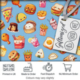 Kawaii Fast Food  Burger Sushi Taco Pizza Blue  Seamless Pattern Digital Print Fabric by the Metre UK Sewing Quilting Textile