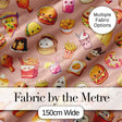 Kawaii Fast Food  Burger Sushi Taco Pizza Beige  Seamless Pattern Digital Print Fabric by the Metre UK Sewing Quilting Textile