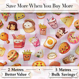Kawaii Fast Food  Burger Sushi Taco Pizza Pink Gingham  Seamless Pattern Digital Print Fabric by the Metre UK Sewing Quilting Textile