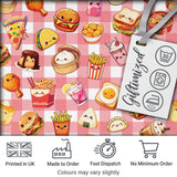 Kawaii Fast Food  Burger Sushi Taco Pizza Red Gingham  Seamless Pattern Digital Print Fabric by the Metre UK Sewing Quilting Textile