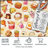 Kawaii Fast Food  Burger Sushi Taco Pizza Yellow Gingham  Seamless Pattern Digital Print Fabric by the Metre UK Sewing Quilting Textile