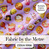 Kawaii Fast Food  Burger Sushi Taco Pizza Purple  Seamless Pattern Digital Print Fabric by the Metre UK Sewing Quilting Textile