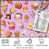Kawaii Fast Food  Burger Sushi Taco Pizza Purple  Seamless Pattern Digital Print Fabric by the Metre UK Sewing Quilting Textile