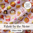 Kawaii Fast Food  Burger Sushi Taco Pizza Soft Pink  Seamless Pattern Digital Print Fabric by the Metre UK Sewing Quilting Textile