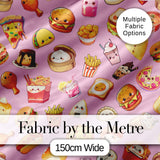 Kawaii Fast Food  Burger Sushi Taco Pizza Blush Pink  Seamless Pattern Digital Print Fabric by the Metre UK Sewing Quilting Textile
