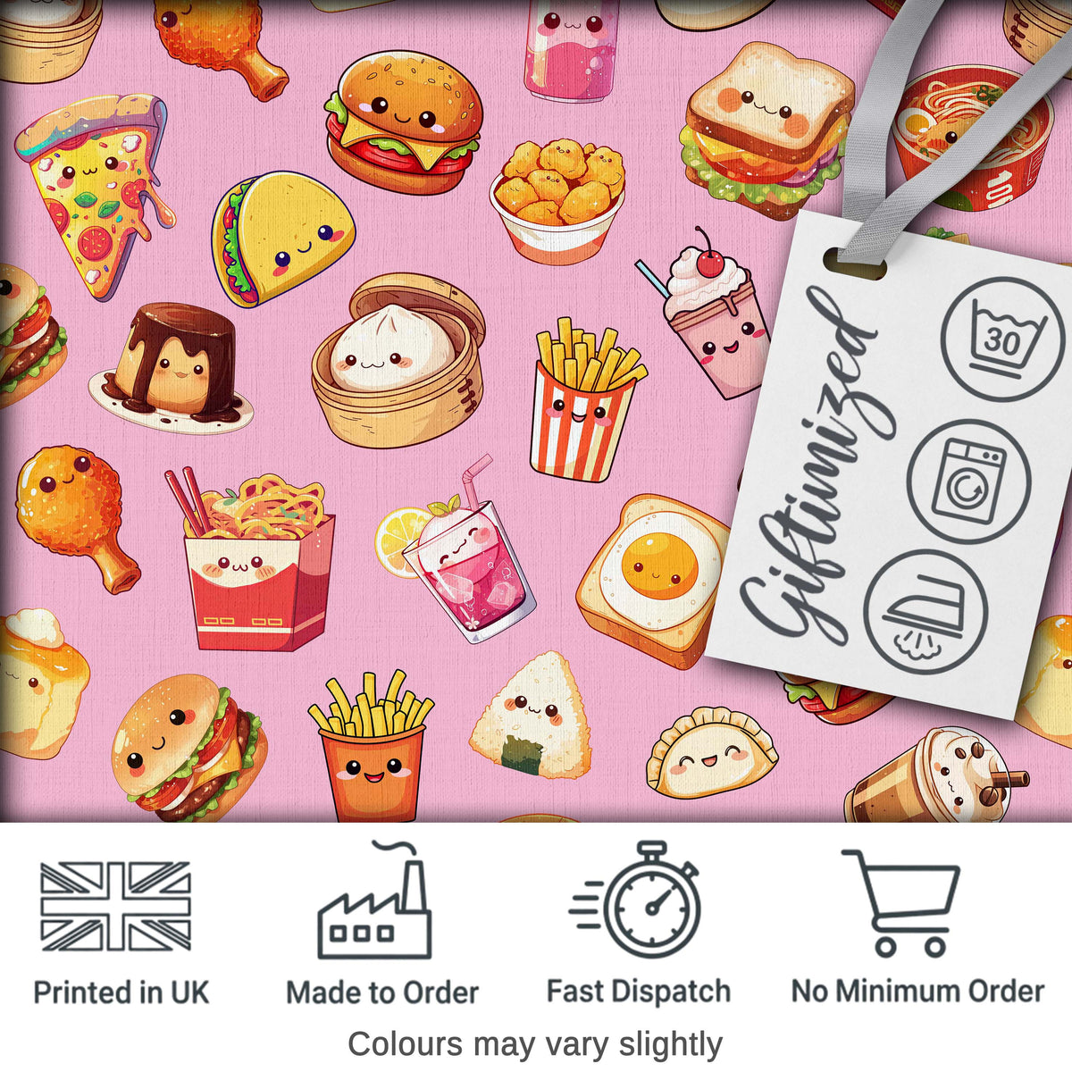 Kawaii Fast Food  Burger Sushi Taco Pizza Blush Pink  Seamless Pattern Digital Print Fabric by the Metre UK Sewing Quilting Textile