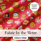 Kawaii Fast Food  Burger Sushi Taco Pizza Red  Seamless Pattern Digital Print Fabric by the Metre UK Sewing Quilting Textile