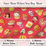 Kawaii Fast Food  Burger Sushi Taco Pizza Red  Seamless Pattern Digital Print Fabric by the Metre UK Sewing Quilting Textile
