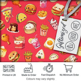 Kawaii Fast Food  Burger Sushi Taco Pizza Red  Seamless Pattern Digital Print Fabric by the Metre UK Sewing Quilting Textile
