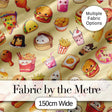 Kawaii Fast Food  Burger Sushi Taco Pizza Beige  Seamless Pattern Digital Print Fabric by the Metre UK Sewing Quilting Textile