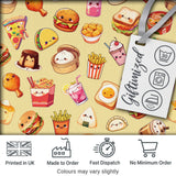 Kawaii Fast Food  Burger Sushi Taco Pizza Beige  Seamless Pattern Digital Print Fabric by the Metre UK Sewing Quilting Textile