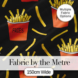 Cute French Fries Cartoon Snack Food Black Background Seamless Pattern Digital Print Fabric by the Metre UK Sewing Quilting Textile
