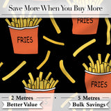 Cute French Fries Cartoon Snack Food Black Background Seamless Pattern Digital Print Fabric by the Metre UK Sewing Quilting Textile