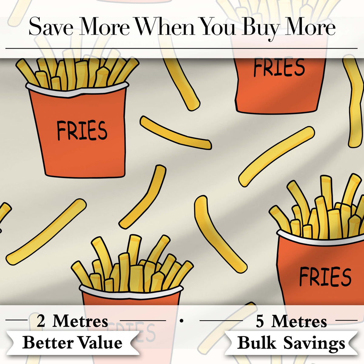 Cute French Fries Cartoon Snack Food Cream Background Seamless Pattern Digital Print Fabric by the Metre UK Sewing Quilting Textile