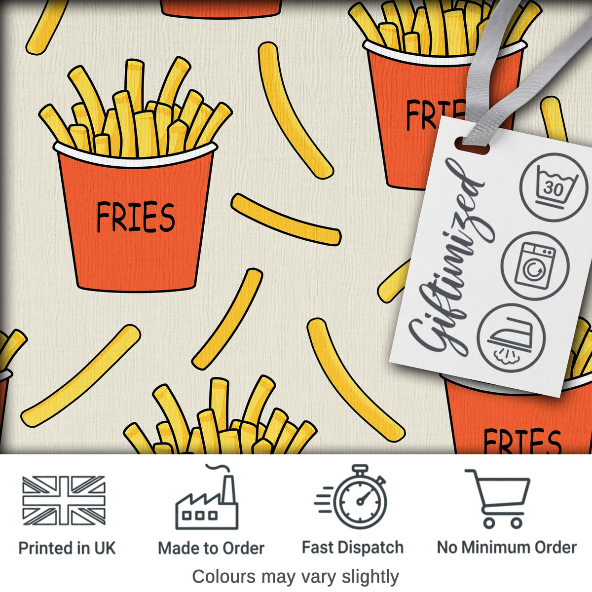 Cute French Fries Cartoon Snack Food Cream Background Seamless Pattern Digital Print Fabric by the Metre UK Sewing Quilting Textile