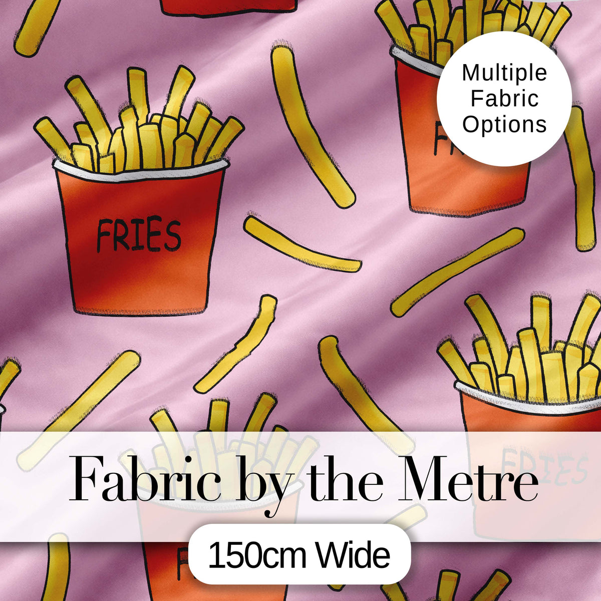 Cute French Fries Cartoon Snack Food Soft Pink Background Seamless Pattern Digital Print Fabric by the Metre UK Sewing Quilting Textile