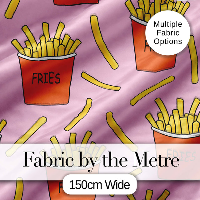 Cute French Fries Cartoon Snack Food Soft Pink Background Seamless Pattern Digital Print Fabric by the Metre UK Sewing Quilting Textile