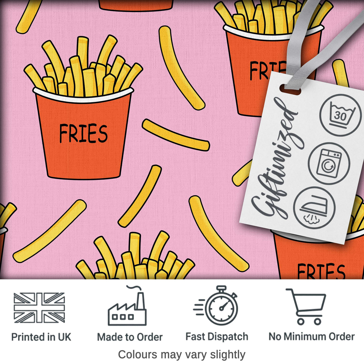 Cute French Fries Cartoon Snack Food Soft Pink Background Seamless Pattern Digital Print Fabric by the Metre UK Sewing Quilting Textile