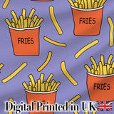Cute French Fries Cartoon Snack Food Purple Background Seamless Pattern Digital Print Fabric by the Metre UK Sewing Quilting Textile