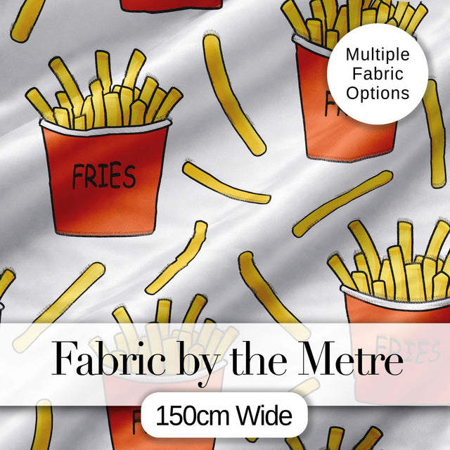 Cute French Fries Cartoon Snack Food Light Grey Background Seamless Pattern Digital Print Fabric by the Metre UK Sewing Quilting Textile