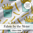 Cute French Fries Cartoon Snack Seamless Pattern Teal Cups Grey Background Digital Print Fabric by the Metre UK Sewing Quilting Textile
