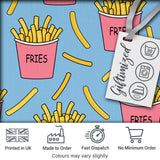 Cute French Fries Cartoon Snack Seamless Pattern Pink Cups Blue Background Digital Print Fabric by the Metre UK Sewing Quilting Textile